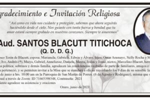 Agradecimiento e Invitación Religiosa por Lic. Aud. Santos Blacutt Titichoca