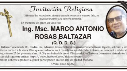 Ing. Msc. Marco Antonio Rosas Baltazar en memoria