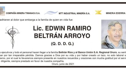 Obituario de Lic. Edwin Ramiro Beltrán Arroyo