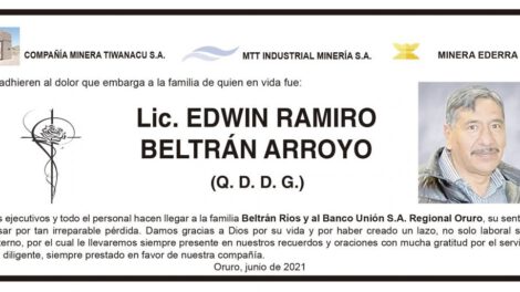Obituario de Lic. Edwin Ramiro Beltrán Arroyo