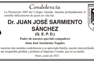 Condolencia por el fallecimiento del Dr. Juan José Sarmiento Sánchez