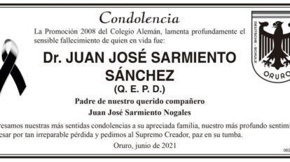 Condolencia por el fallecimiento del Dr. Juan José Sarmiento Sánchez