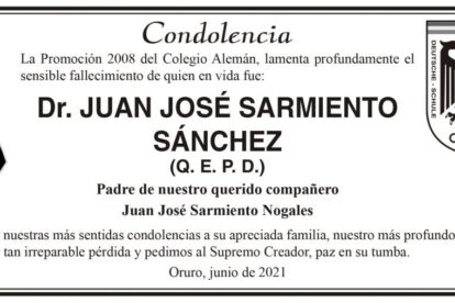 Condolencia por el fallecimiento del Dr. Juan José Sarmiento Sánchez