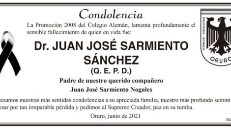 Condolencia por el fallecimiento del Dr. Juan José Sarmiento Sánchez