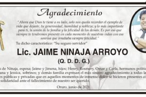 Agradecimiento por Lic. Jaime Ninaja Arroyo