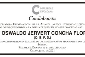 Condolencia por Lic. Oswaldo Jervert Concha Flores