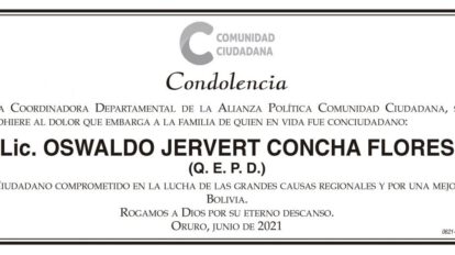Condolencia por Lic. Oswaldo Jervert Concha Flores