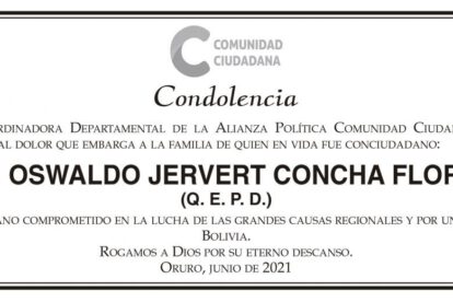 Condolencia por Lic. Oswaldo Jervert Concha Flores