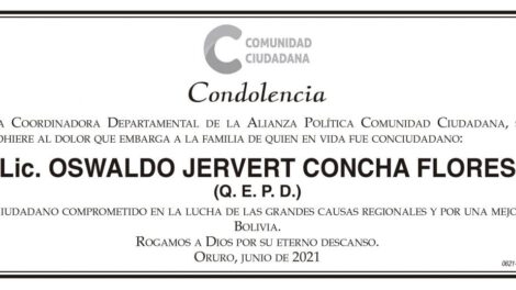 Condolencia por Lic. Oswaldo Jervert Concha Flores
