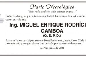 Parte Necrológico de Ing. Miguel Enrique Rodríguez Gamboa