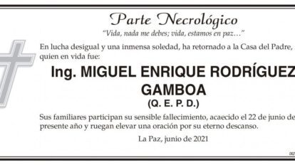 Parte Necrológico de Ing. Miguel Enrique Rodríguez Gamboa