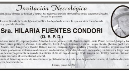 Invitación Necrológica: Hilaria Fuentes Condori