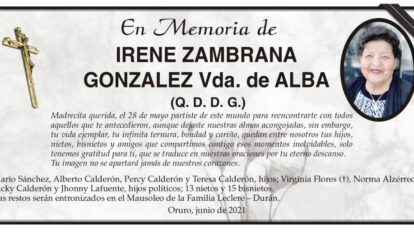 Obituario de Irene Zambrana Gonzalez