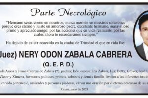 Parte Necrológico: Dr. Nery Odon Zabala Cabrera