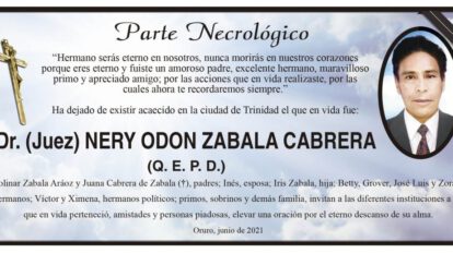Parte Necrológico: Dr. Nery Odon Zabala Cabrera