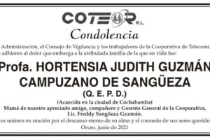Condolencia por Hortensia Judith Guzmán Campuzano de Sangüeza