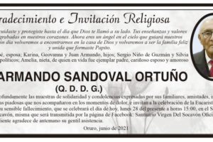 Agradecimiento e Invitación Religiosa por Ing. Armando Sandoval Ortuño