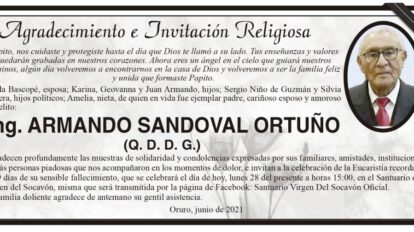 Agradecimiento e Invitación Religiosa por Ing. Armando Sandoval Ortuño