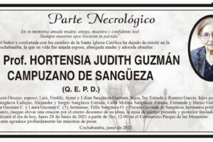 Parte Necrológico de Hortensia Judith Guzmán Campuzano