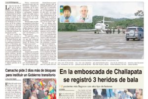 Portadas impresas del periódico La Patria, lunes 11 de noviembre de 2019