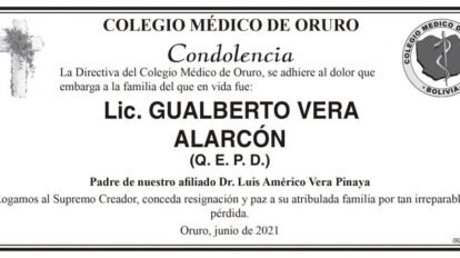Condolencia por Lic. Gualberto Vera Alarcón