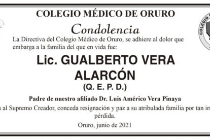 Condolencia por Lic. Gualberto Vera Alarcón