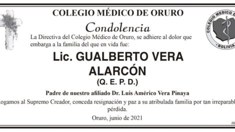 Condolencia por Lic. Gualberto Vera Alarcón