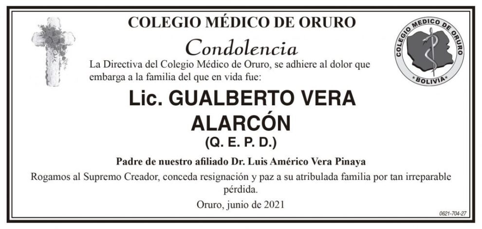 Condolencia por Lic. Gualberto Vera Alarcón