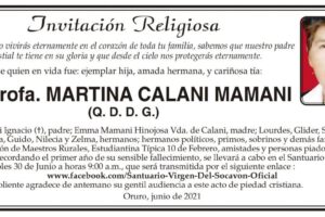 Invitación Religiosa para Profa. MARTINA CALANI MAMANI