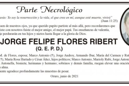 Parte Necrológico de Prof. Jorge Felipe Flores Ribert