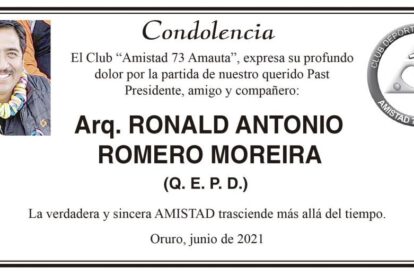Condolencia por Ronald Antonio Romero Moreira