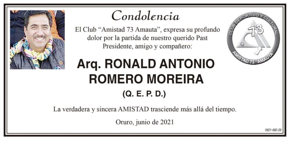 Condolencia por Ronald Antonio Romero Moreira