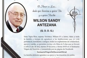Agradecimiento y Invitación Religiosa: Wilson Sandy Antezana