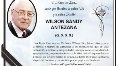 Agradecimiento y Invitación Religiosa: Wilson Sandy Antezana