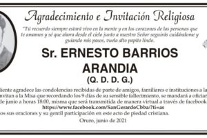 Agradecimiento e Invitación Religiosa por Ernesto Barrios Arandia