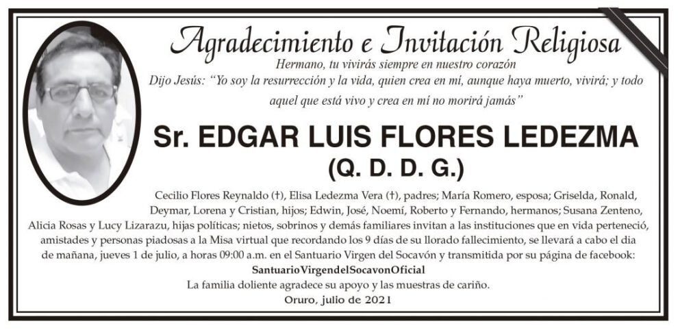 Agradecimiento e Invitación Religiosa por Edgar Luis Flores Ledezma
