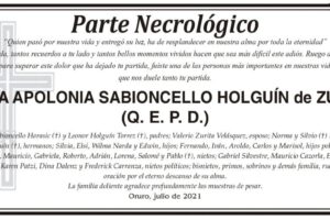Parte Necrológico de MARÍA APOLONIA SABIONCELLO HOLGUÍN