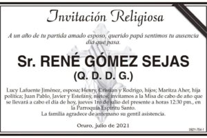 Invitación Religiosa: Sr. René Gómez Sejas (Q. D. D. G.)