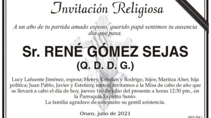 Invitación Religiosa: Sr. René Gómez Sejas (Q. D. D. G.)