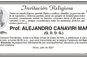 Prof. Alejandro Canaviri Mamani, invitación a misa virtual