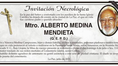 Invitación Necrológica Mtro. Alberto Medina Mendieta
