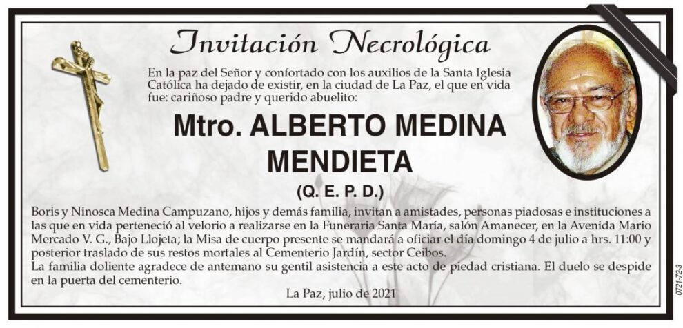 Invitación Necrológica Mtro. Alberto Medina Mendieta