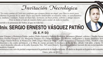 Invitación Necrológica para Sergio Ernesto Vásquez Patiño