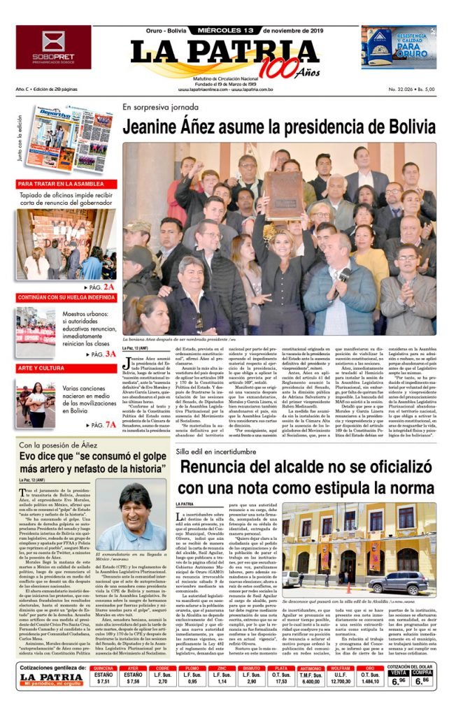 Portadas impresas del periódico La Patria