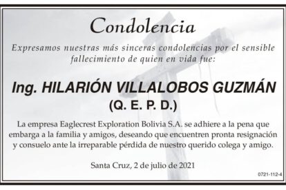 Condolencia por el fallecimiento de Ing. Hilarión Villalobos Guzmán