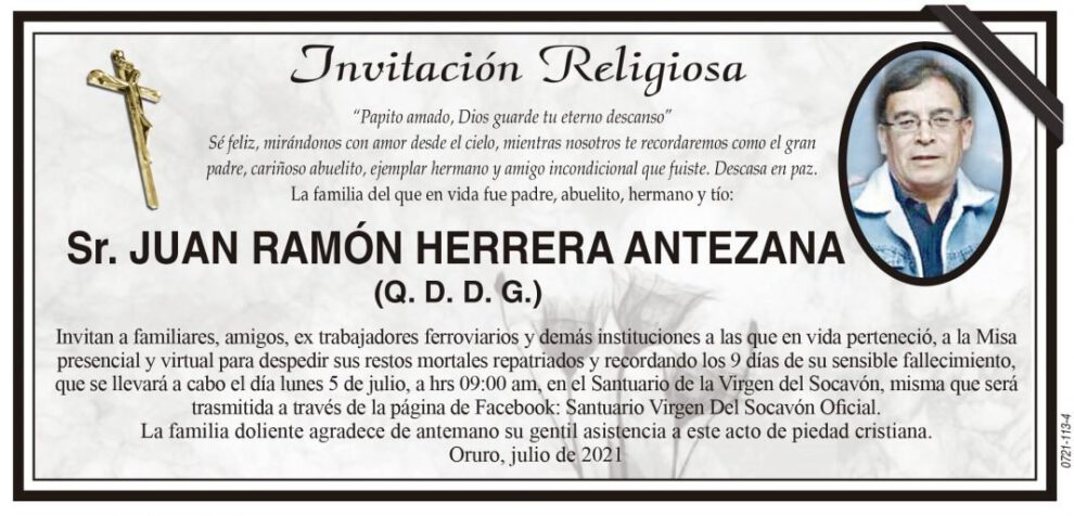 Invitación Religiosa para Juan Ramón Herrera Antezana