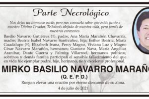 Parte Necrológico de Ing. Mirko Basilio Navarro Marañón