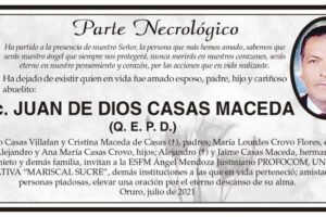 Necrológico de Lic. Juan de Dios Casas Maceda