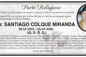 Parte Religioso de Santiago Colque Miranda