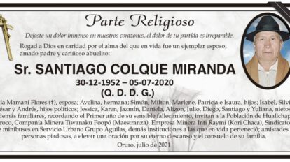Parte Religioso de Santiago Colque Miranda